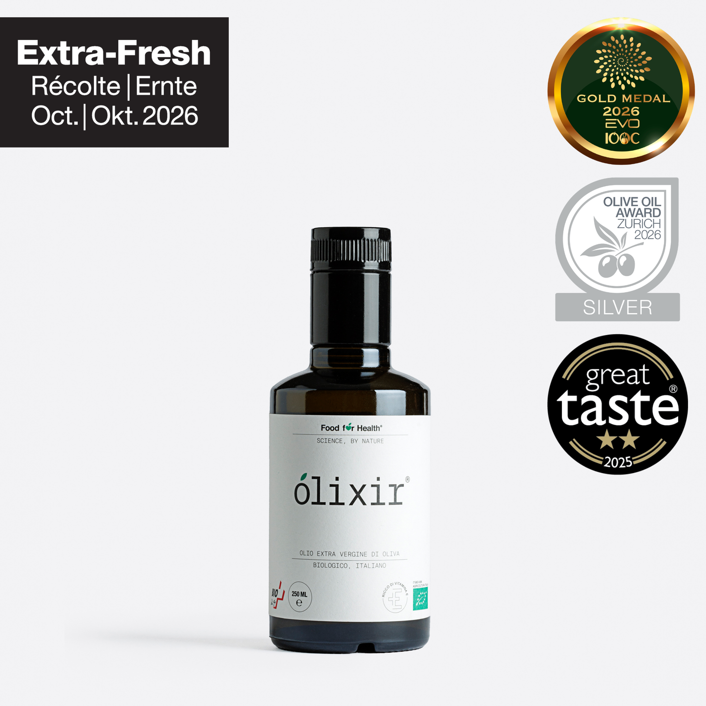 olixir® Huile d'Olive Vierge Extra BIO - Récolte 2026 | Bouteille