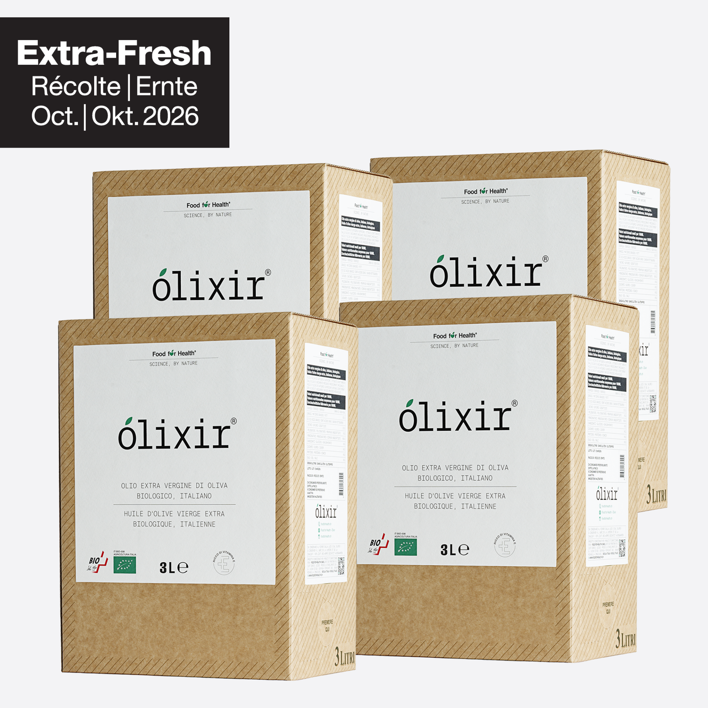 Olio extravergine di oliva biologico olixir® - Raccolto 2026 | Sistema domestico