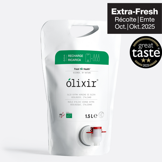olixir® Huile d'Olive Vierge Extra BIO - Récolte 2025 | Eco-Recharge 1,5L