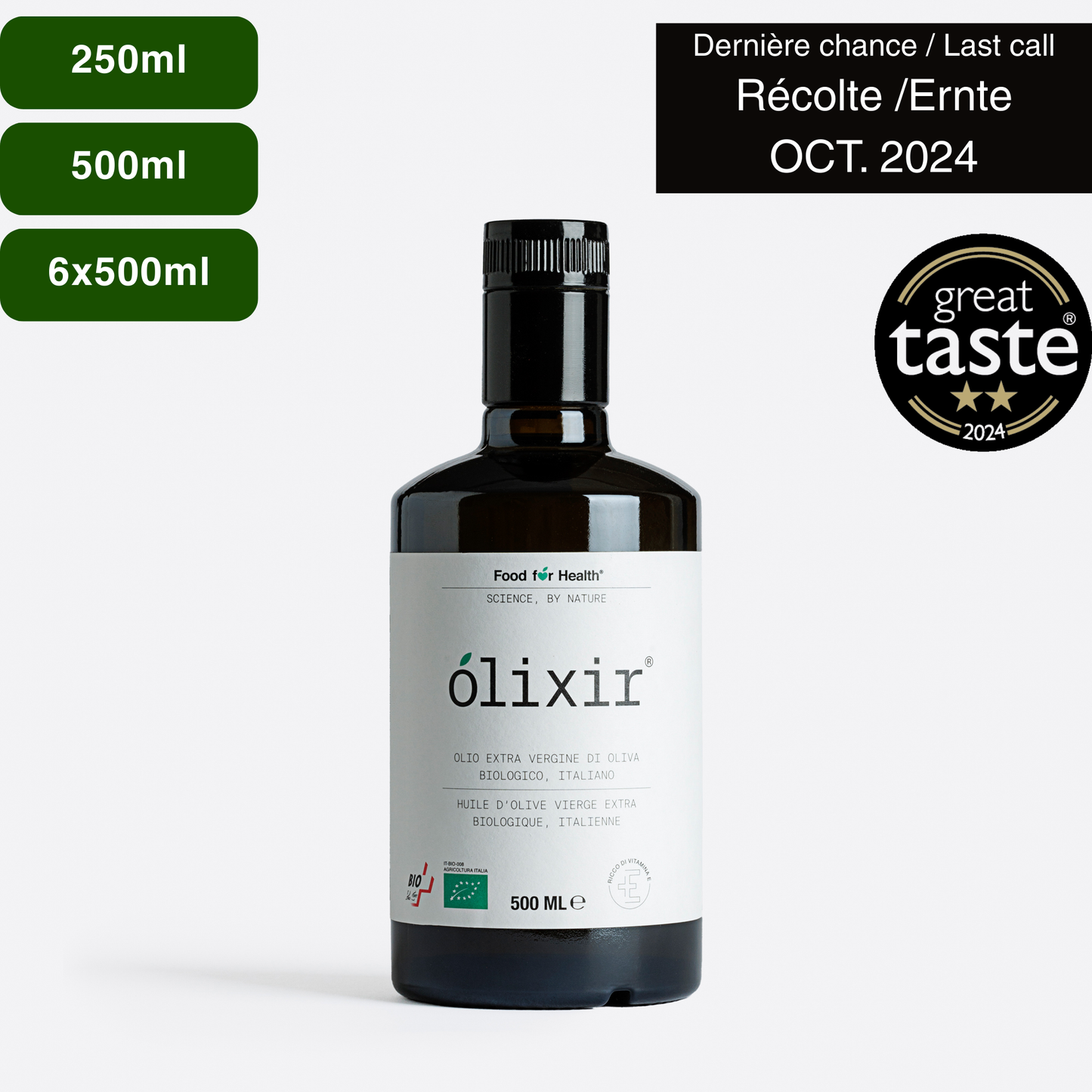 olixir® Huile d'Olive Vierge Extra BIO - Récolte 2024  |Bouteille