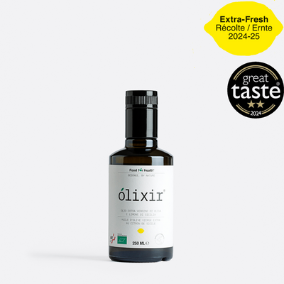 olixir® Récolte 2024 | Huile d'olive au citron de Sicile | Bouteille en verre 250ML